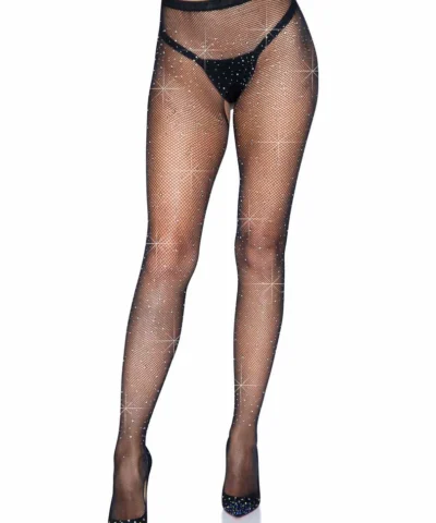Leg Avenue Net & Lace Tights Lark Rhinestone Crotchless Tights
