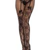 Leg Avenue Net & Lace Tights Lacey Suspender Crotchless Tights