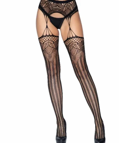 Leg Avenue Women's Deco Fishnet Stockings With Attached Garter Belt