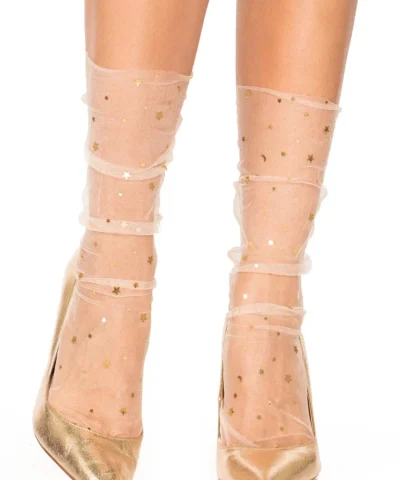 Leg Avenue Stars And Moons Embellished Sheer Tulle Anklets Socks.
