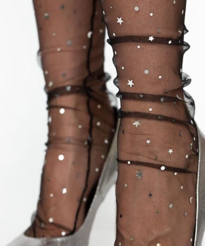 Leg Avenue Stars And Moons Embellished Sheer Tulle Anklets Socks.