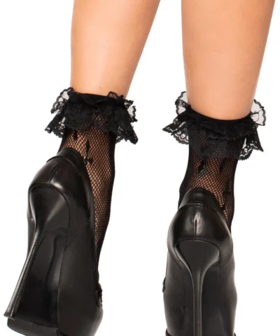 Leg Avenue Worship Me Cross Net Lace Ruffle Anklets Socks And Anklets