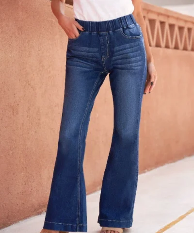 Trendsi Elastic Waist Flare Jeans