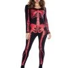 Music Legs Skeleton Red Print Catsuit Women Costume