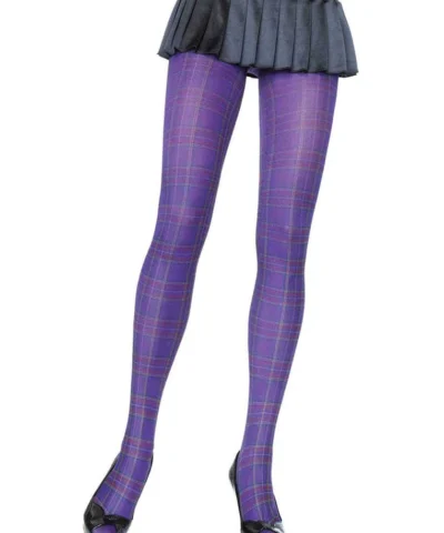 Leg Avenue Sheer Opaque Tights Tiffany Plaid Purple Tights