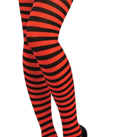 Rubies Net & Lace Thigh Highs Women's Red/Black Striped Thigh High's