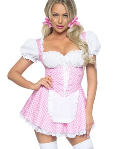 Leg Avenue Design Your Own Costumes Gingham Dress With Lace Up Front And Attached Apron.