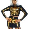 Leg Avenue Golden Skeleton Crop Top And Skirt Spooky