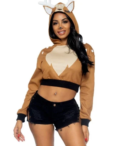 Leg Avenue Fawn Cropped Hoodie With Antler Animals
