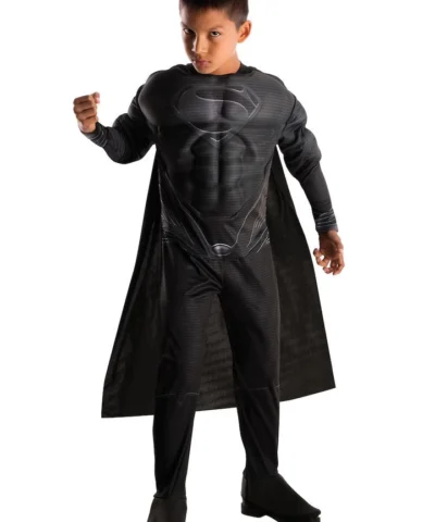 Rubies Kids Licensed Costumes Man Of Steel Deluxe Black Suit Muscle Chest Child's Superman