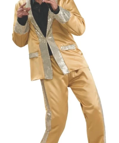 Rubies Gold Satin Suit Deluxe Adult Elvis Presley Costume Oldies Time Period
