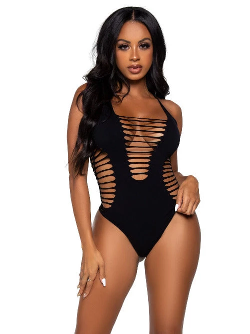 Leg Avenue Seamless Shredded Racer Back Thong Bodysuit