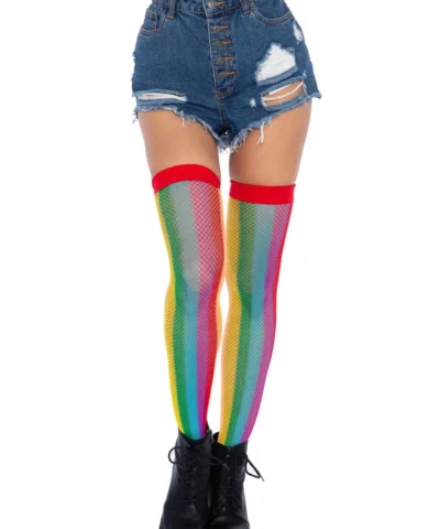Leg Avenue Net & Lace Thigh Highs Rainbow Fishnet Thigh Highs