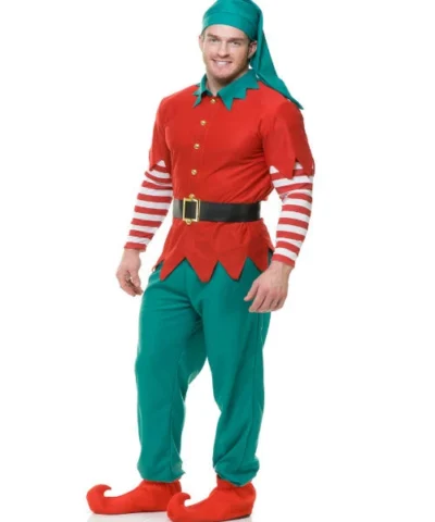 Rubies Adult Elf Costume Holiday Christmas Santa"s Helper Green Red Leggings Hat Belt