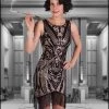 Western Fashion Art Deco Flapper Dress-black/beige Oldies Time Period
