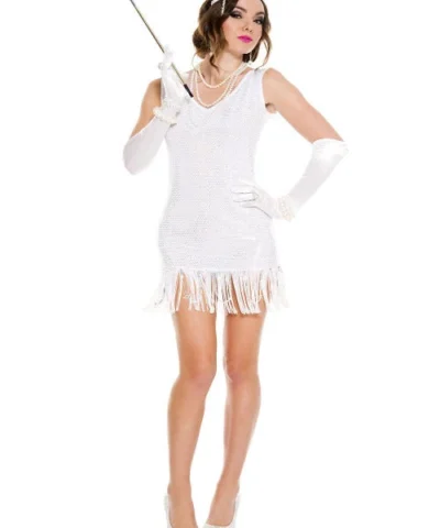 Music Legs Charming White Flapper Costume Oldies Time Period
