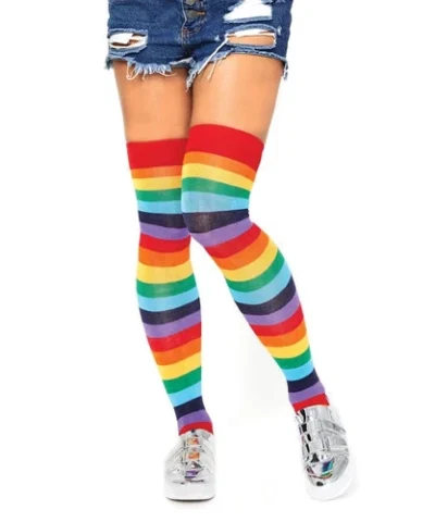 Leg Avenue Sheer And Opaque Thigh Highs Cherry Rainbow Thigh High Stockings