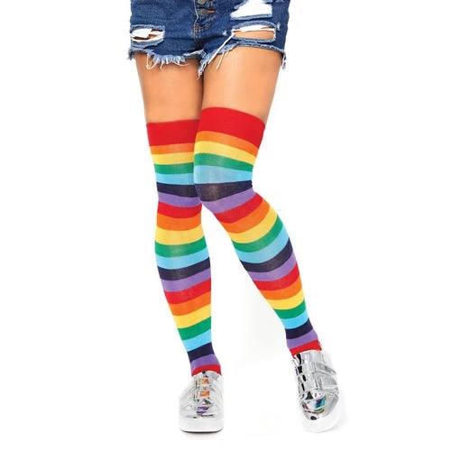 Leg Avenue Sheer And Opaque Thigh Highs Cherry Rainbow Thigh High Stockings