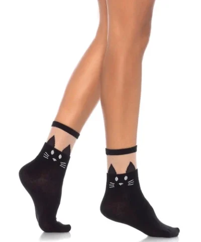Legavenue Socks And Anklets Daphne Black Cat Ankle Socks