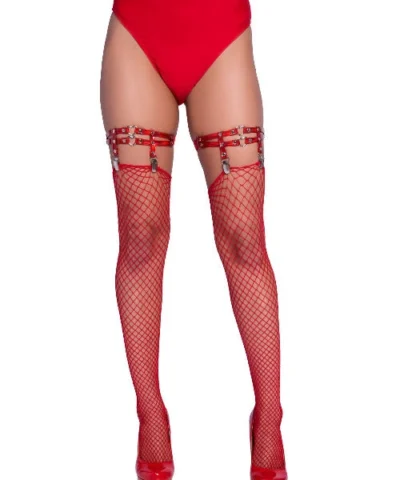 Leg Avenue Dual Strap Iridescent Studded Thigh High Garter Suspender With Mini Hearts Festival & Rave