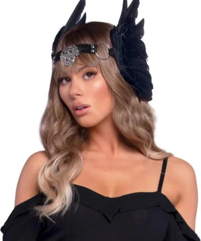 Leg Avenue Feather Headband With O-ring And Metal Filigree Medallion Accent