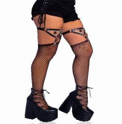 Leg Avenue Spider O-ring Studded Thigh High Garter Suspender With Chain Detail.