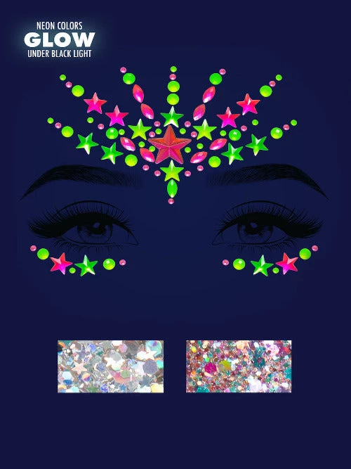 Leg Avenue Vibe Neon Adhesive Black Light Face Jewel Sticker