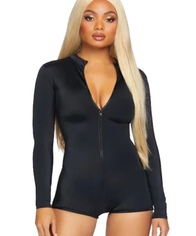 Leg Avenue Festival & Rave Zipper Front Long Sleeved Matte Romper