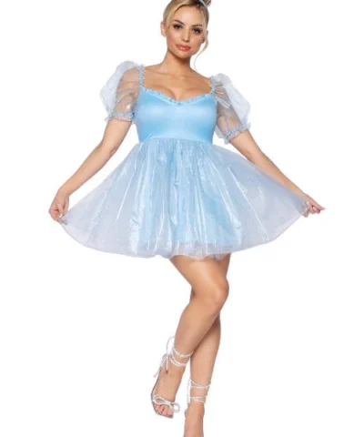 Leg Avenue Design Your Own Costumes Frosted Organza Babydoll Dress With Ruffled Sweetheart Neckline And Puff Sleeves