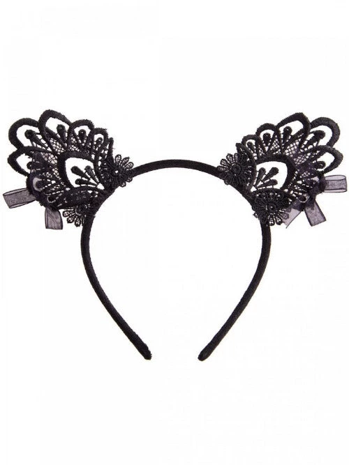 Leg Avenue Venice Lace Cat Ears Headband With Organza Bows