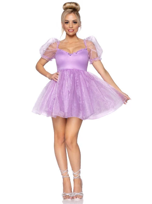 Leg Avenue Design Your Own Costumes Frosted Organza Babydoll Dress With Ruffled Sweetheart Neckline And Puff Sleeves