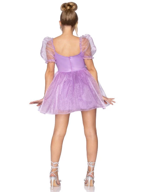 Leg Avenue Design Your Own Costumes Frosted Organza Babydoll Dress With Ruffled Sweetheart Neckline And Puff Sleeves