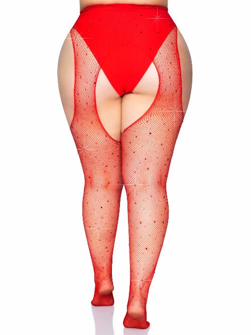 Leg Avenue Garterbelt Stockings And Suspender Hose Casey Rhinestone Fishnet Suspender Pantyhose