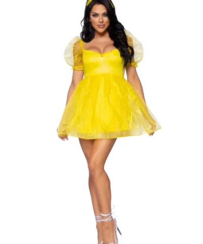 Leg Avenue Design Your Own Costumes Frosted Organza Babydoll Dress With Ruffled Sweetheart Neckline And Puff Sleeves