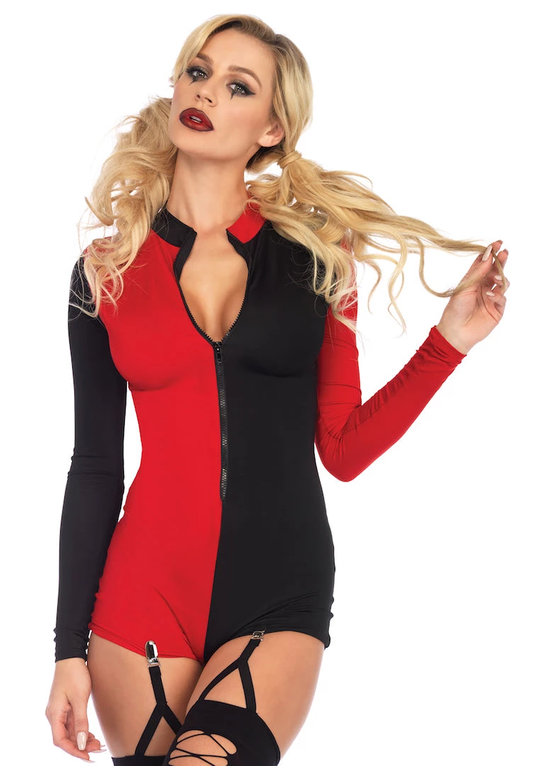 Leg Avenue Zipper Front Two Tone Harlequin Romper Costume Superhero
