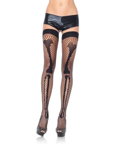 Leg Avenue Net Leg Bone Thigh Highs O/S BLACK Halloween And Holiday Hosiery