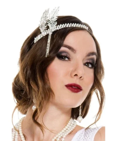 Music Legs Faux Rhinestone Silver Plated Flapper Headband