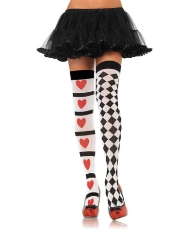 Leg Avenue Harlequin And Heart Thigh Highs Halloween And Holiday Hosiery