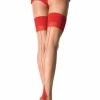 Leg Avenue Two Tone Cuban Heel Stocking O/S NUDE/RED Sheer And Opaque Thigh Highs